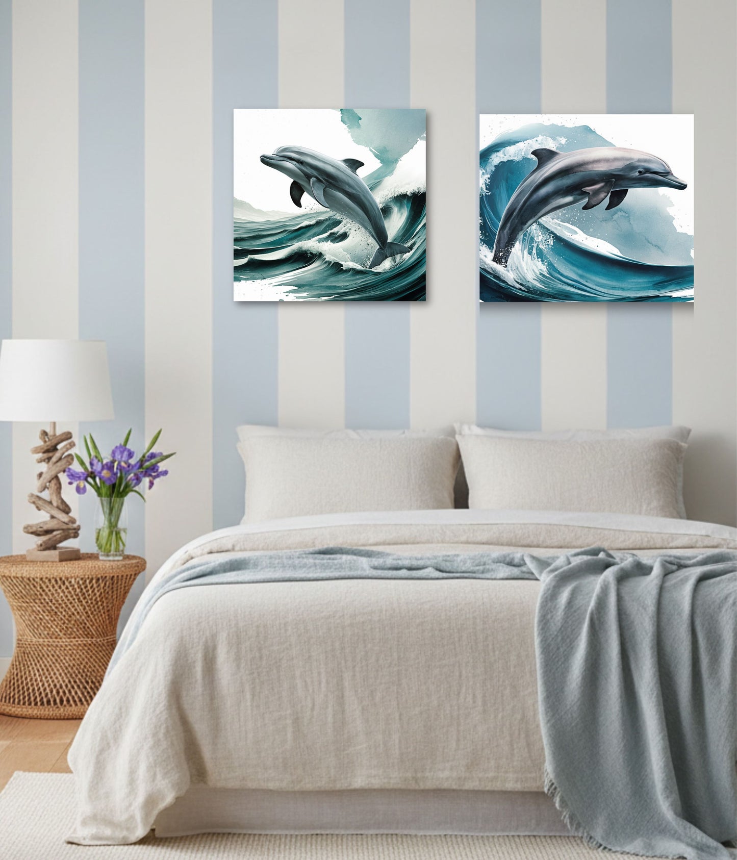 Dynamic Watercolor Dolphin Canvas Print | Ocean Crest Coastal Wall Art