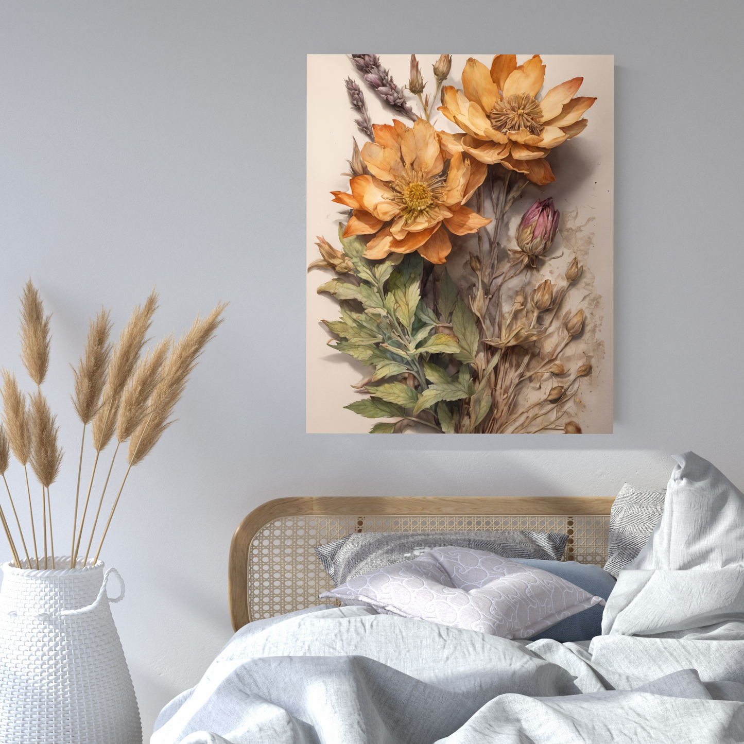 Vintage Purple Hellebore Canvas Print | Antique Dried Floral Botanical Wall Art
