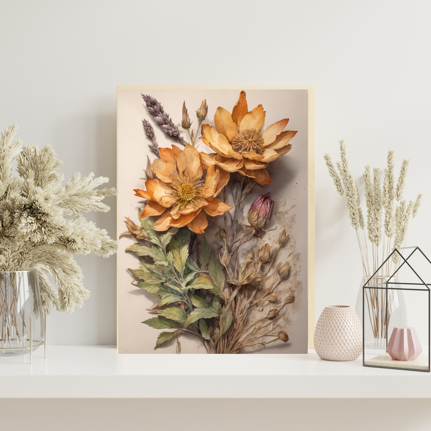 Vintage Purple Hellebore Canvas Print | Antique Dried Floral Botanical Wall Art