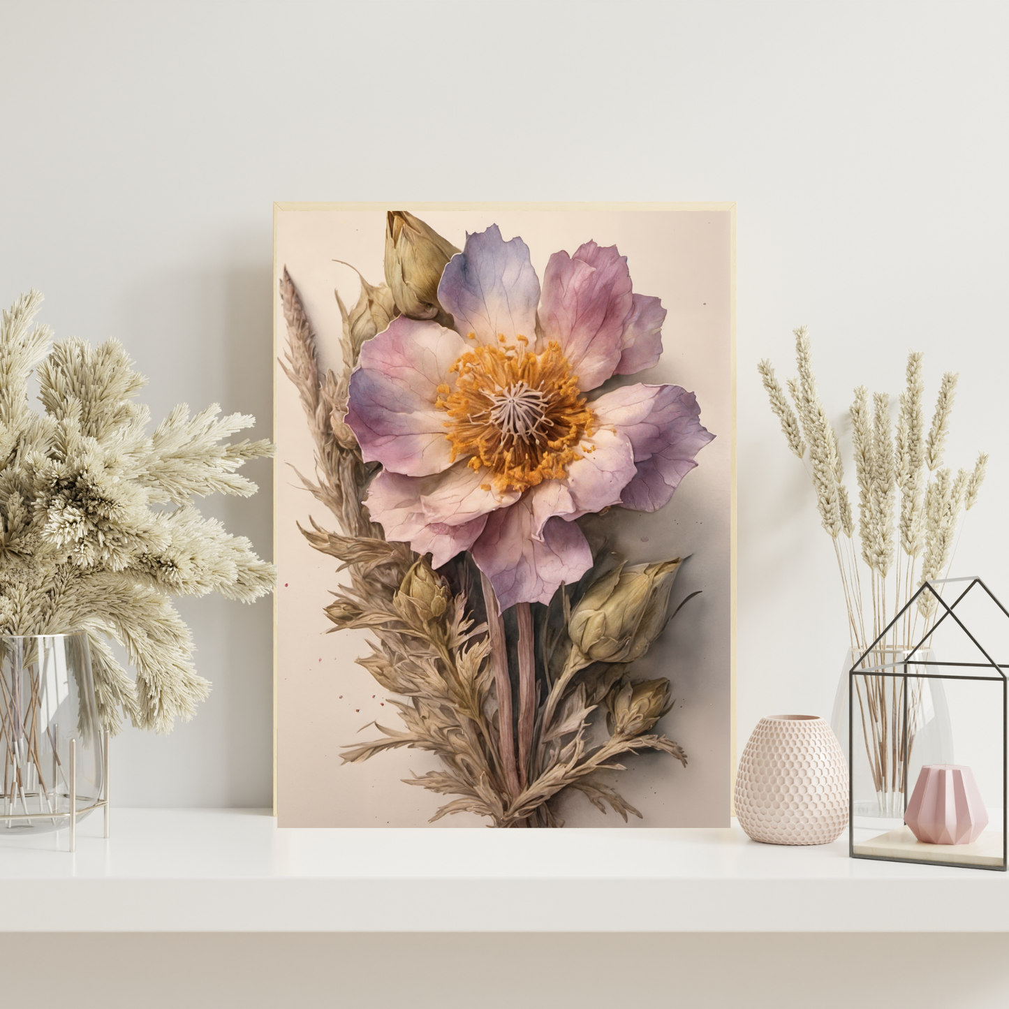 Vintage Purple Hellebore Canvas Print | Antique Dried Floral Botanical Wall Art