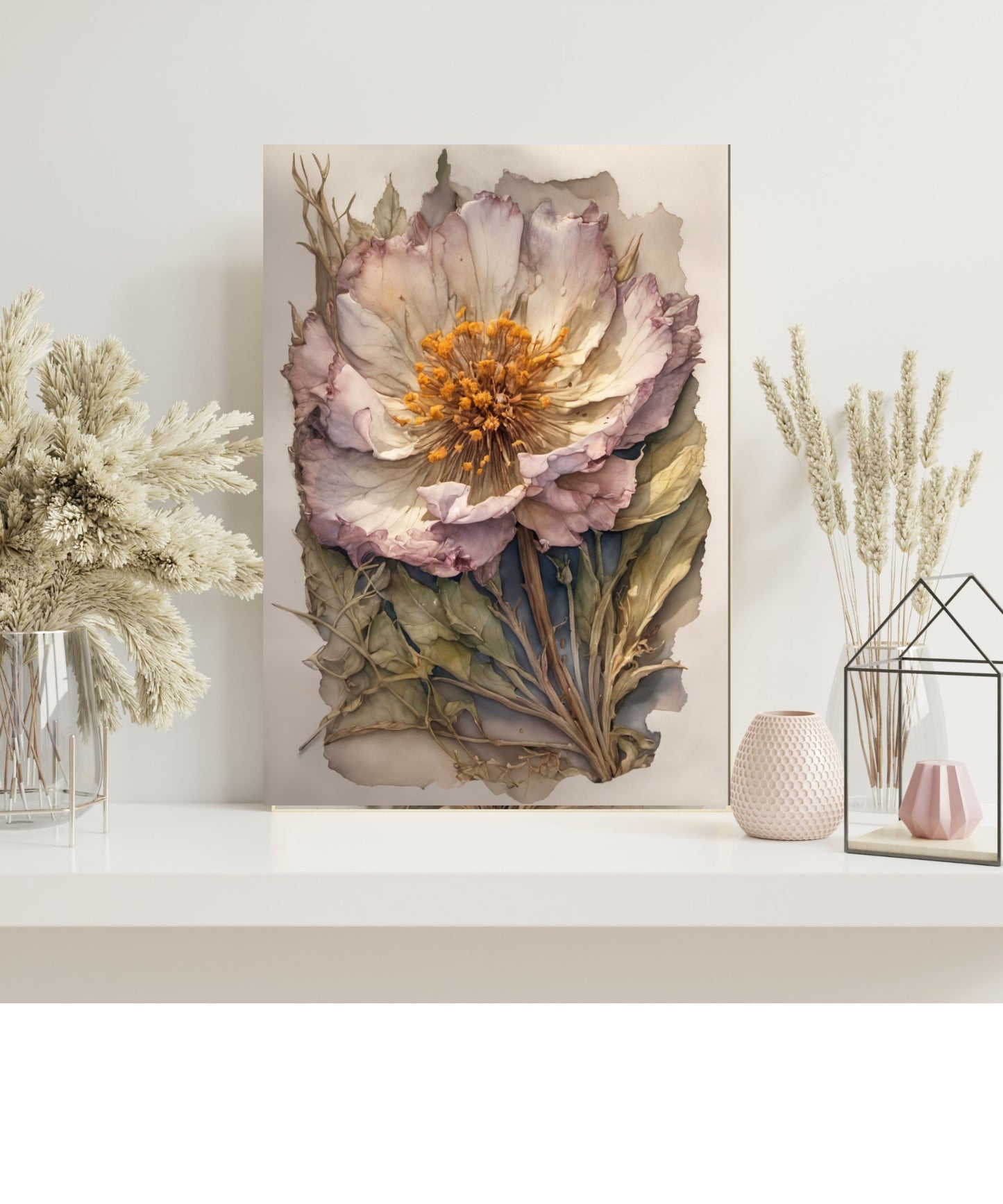 Vintage Purple Hellebore Canvas Print | Antique Dried Floral Botanical Wall Art