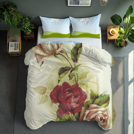 Vibrant Floral Velveteen Plush Blanket – Soft Pink & Burgundy Roses, Vintage Romance