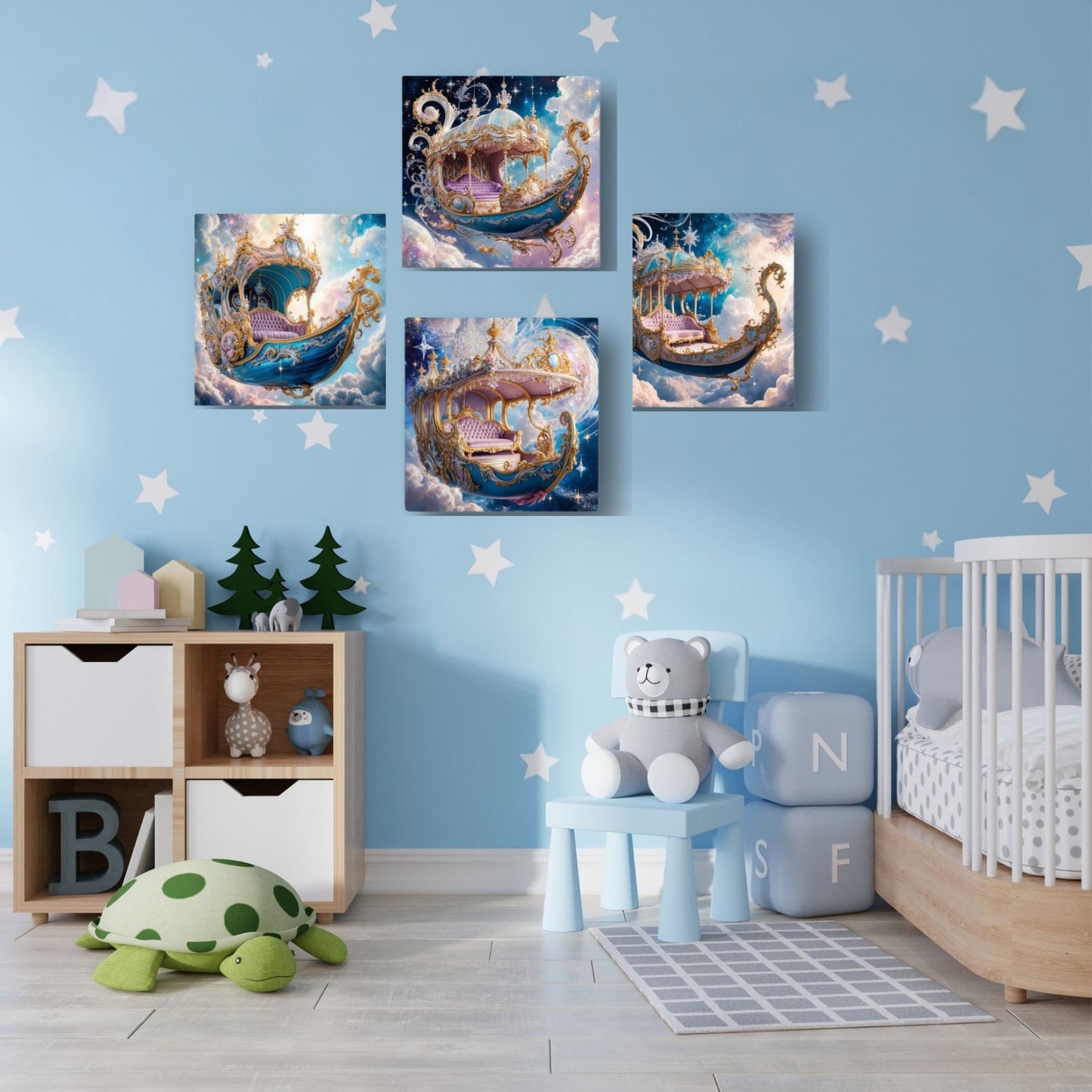 Whimsical Celestial Gondola Canvas Print | Dreamy Nursery Wall Art