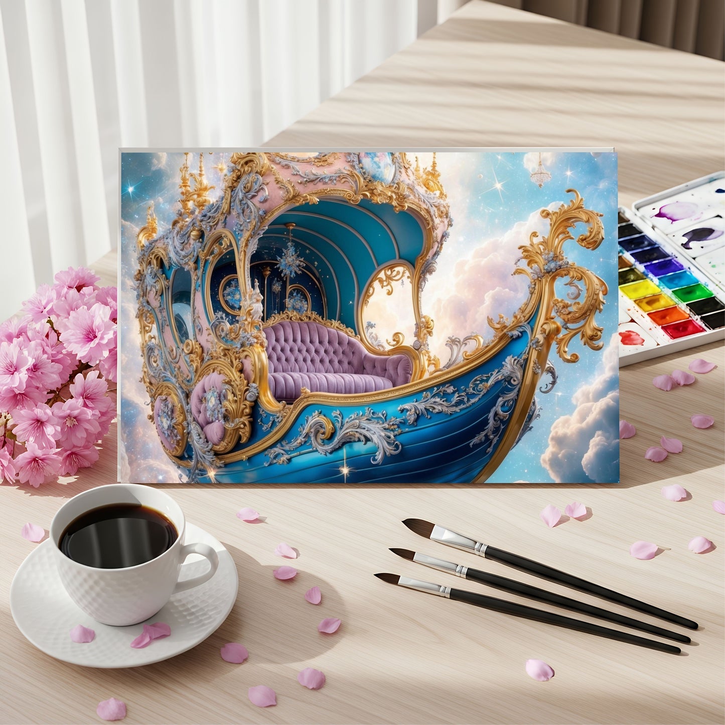Whimsical Celestial Gondola Canvas Print | Dreamy Nursery Wall Art