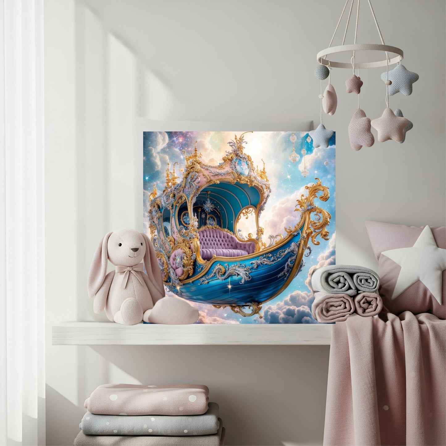 Whimsical Celestial Gondola Canvas Print | Dreamy Nursery Wall Art