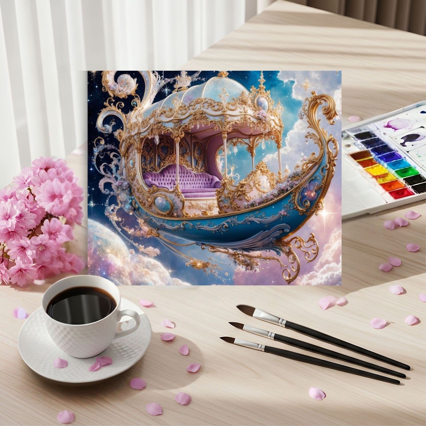 Whimsical Celestial Gondola Canvas Print | Dreamy Nursery Wall Art