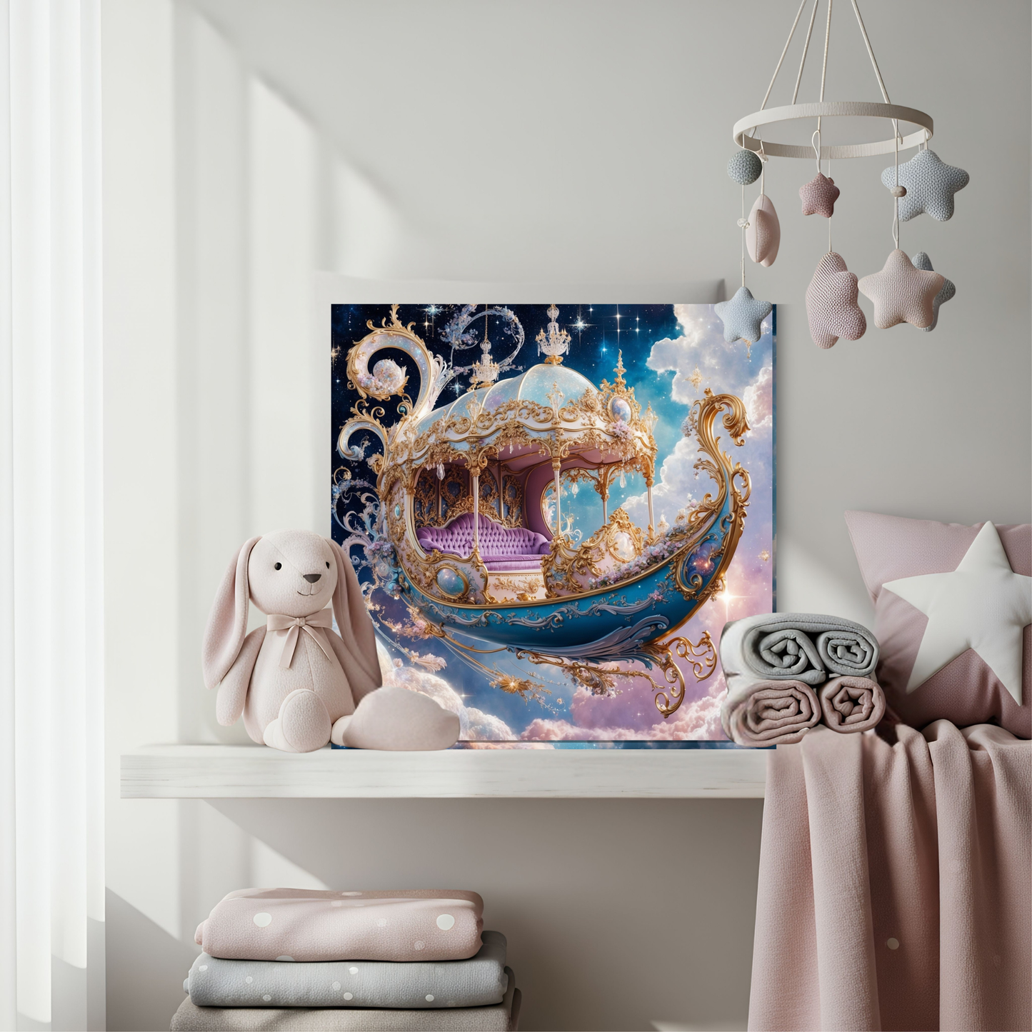 Whimsical Celestial Gondola Canvas Print | Dreamy Nursery Wall Art
