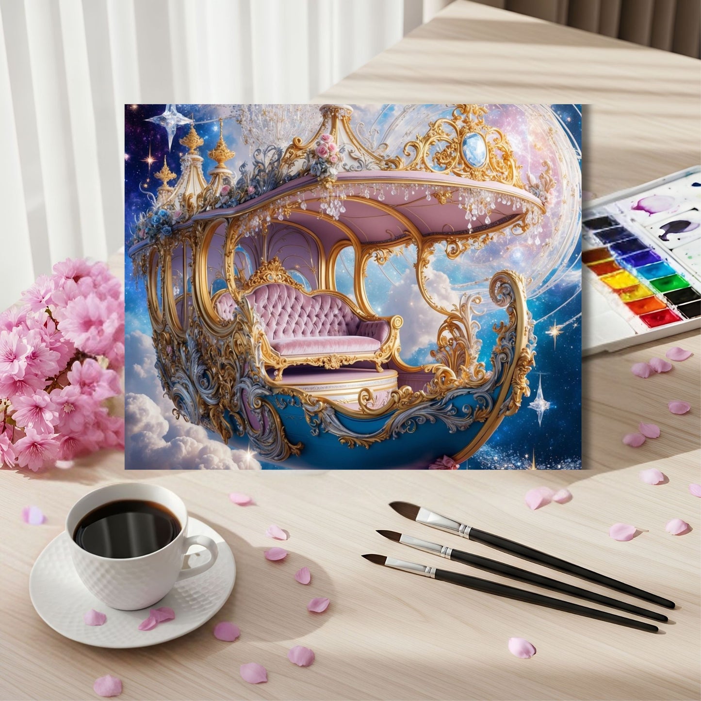 Whimsical Celestial Gondola Canvas Print | Dreamy Nursery Wall Art