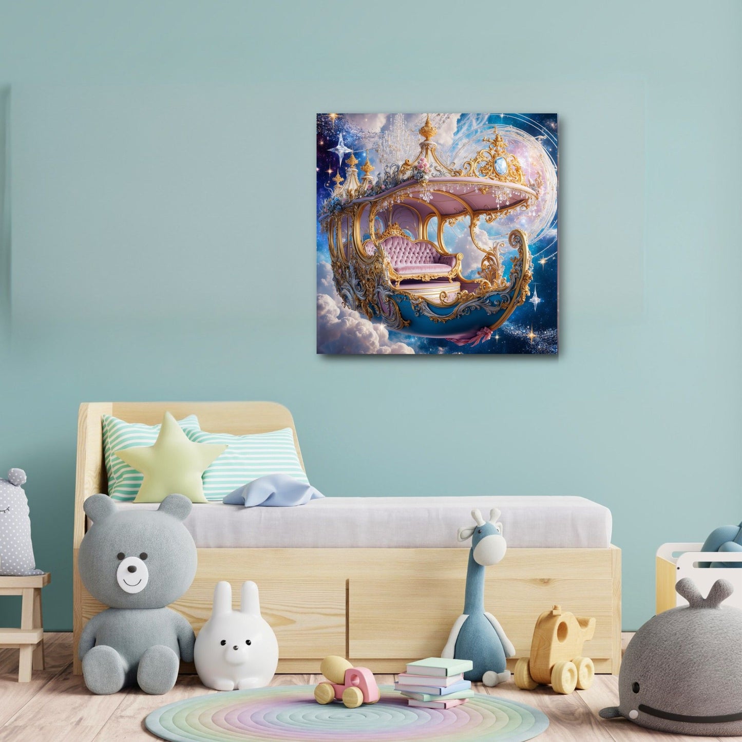 Whimsical Celestial Gondola Canvas Print | Dreamy Nursery Wall Art