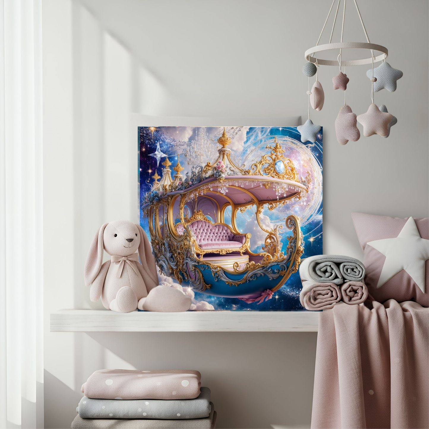 Whimsical Celestial Gondola Canvas Print | Dreamy Nursery Wall Art