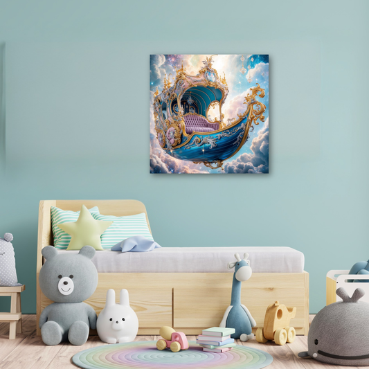 Whimsical Celestial Gondola Canvas Print | Dreamy Nursery Wall Art