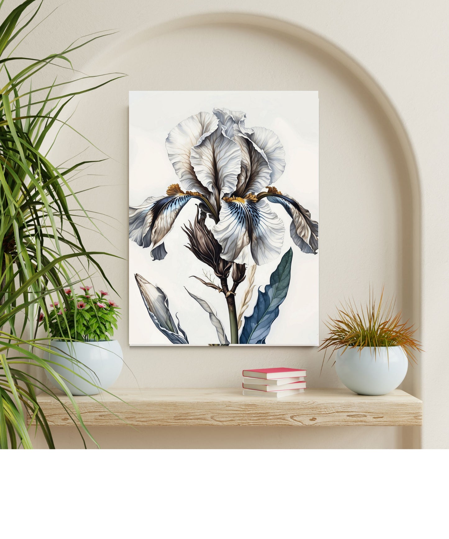 Majestic Ruffled Iris Canvas Print | Elegant White Botanical Wall Art