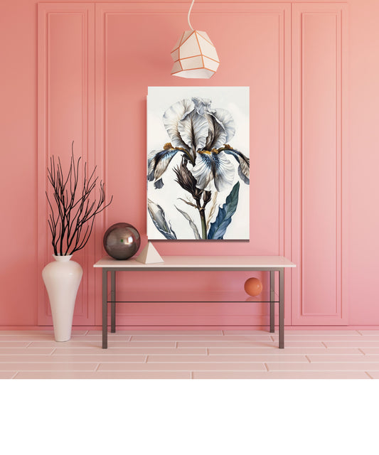 Majestic Ruffled Iris Canvas Print | Elegant White Botanical Wall Art