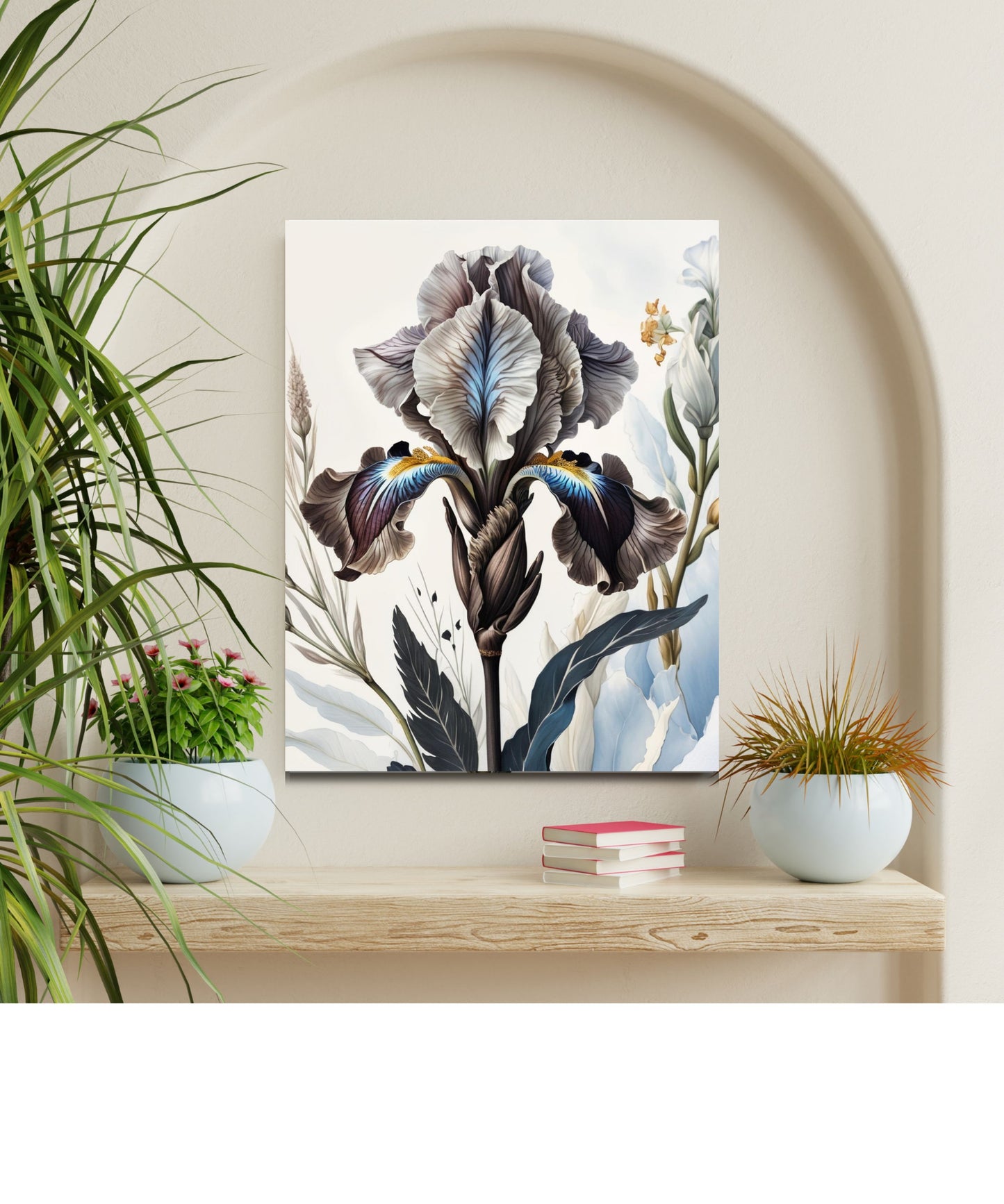 Majestic Ruffled Iris Canvas Print | Elegant White Botanical Wall Art