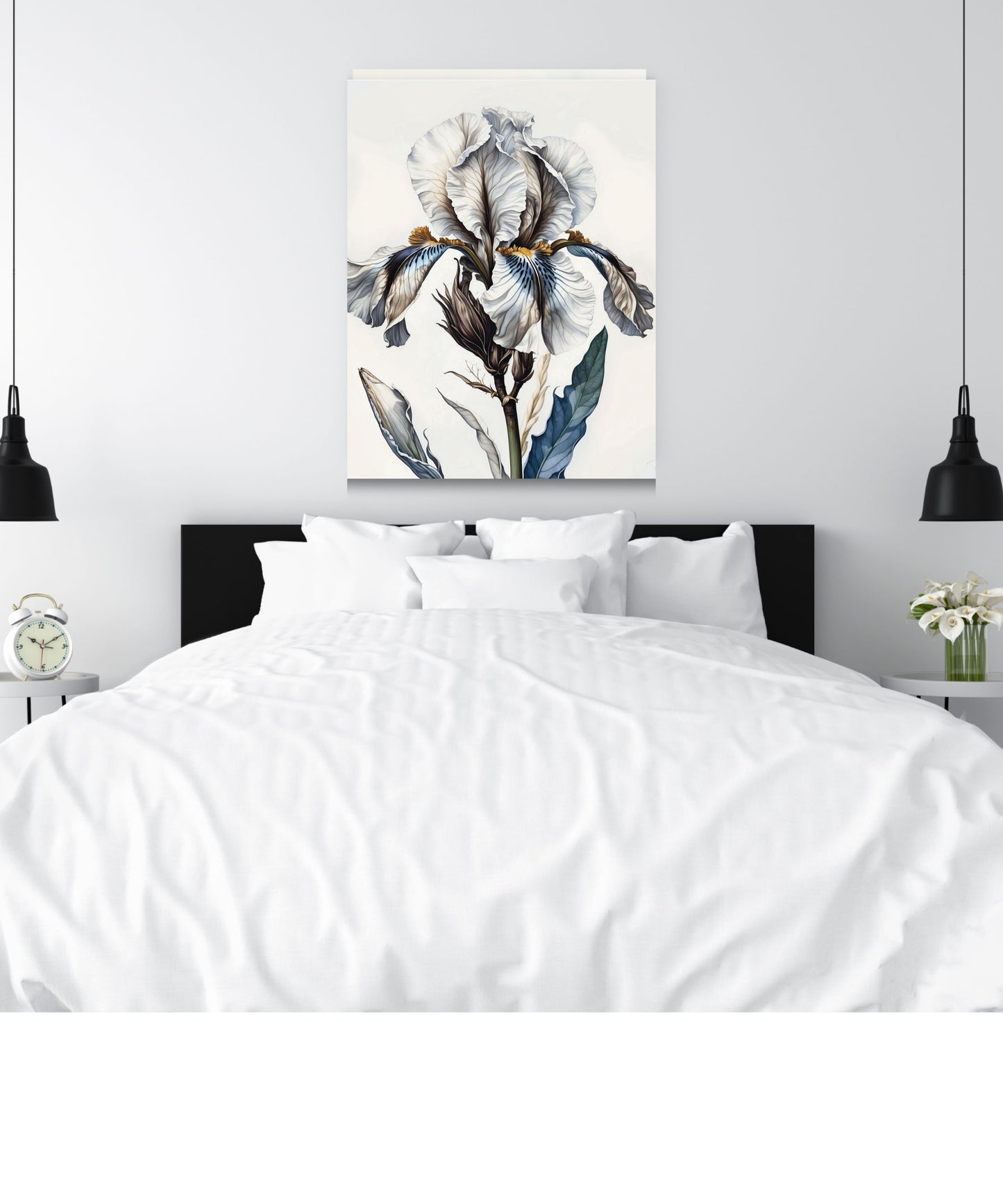 Majestic Ruffled Iris Canvas Print | Elegant White Botanical Wall Art