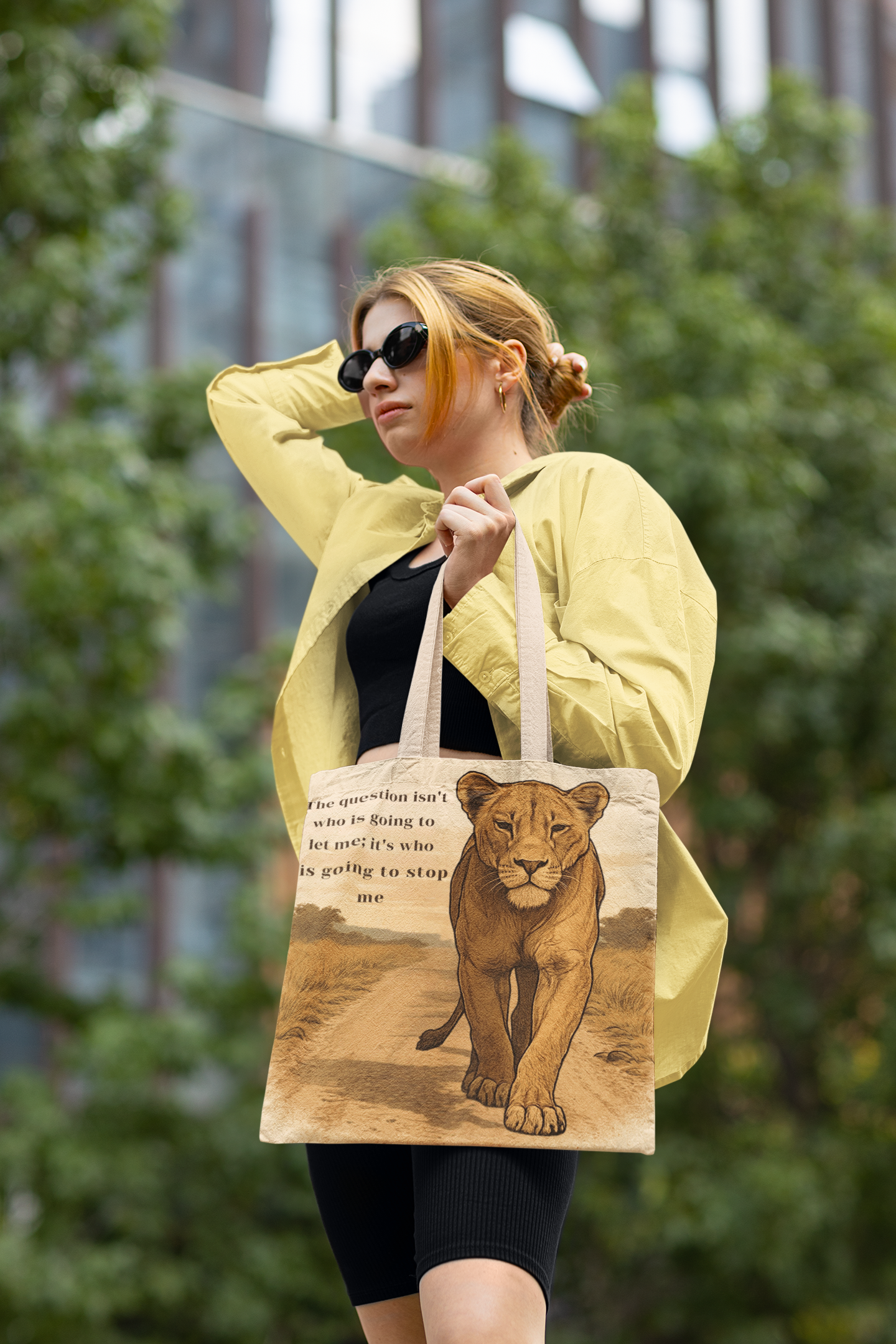Lioness Spirit Tote – Motivational Quote Bag, Empowering Gift for Women, Eco-Friendly Everyday Tote for Wildlife Lovers