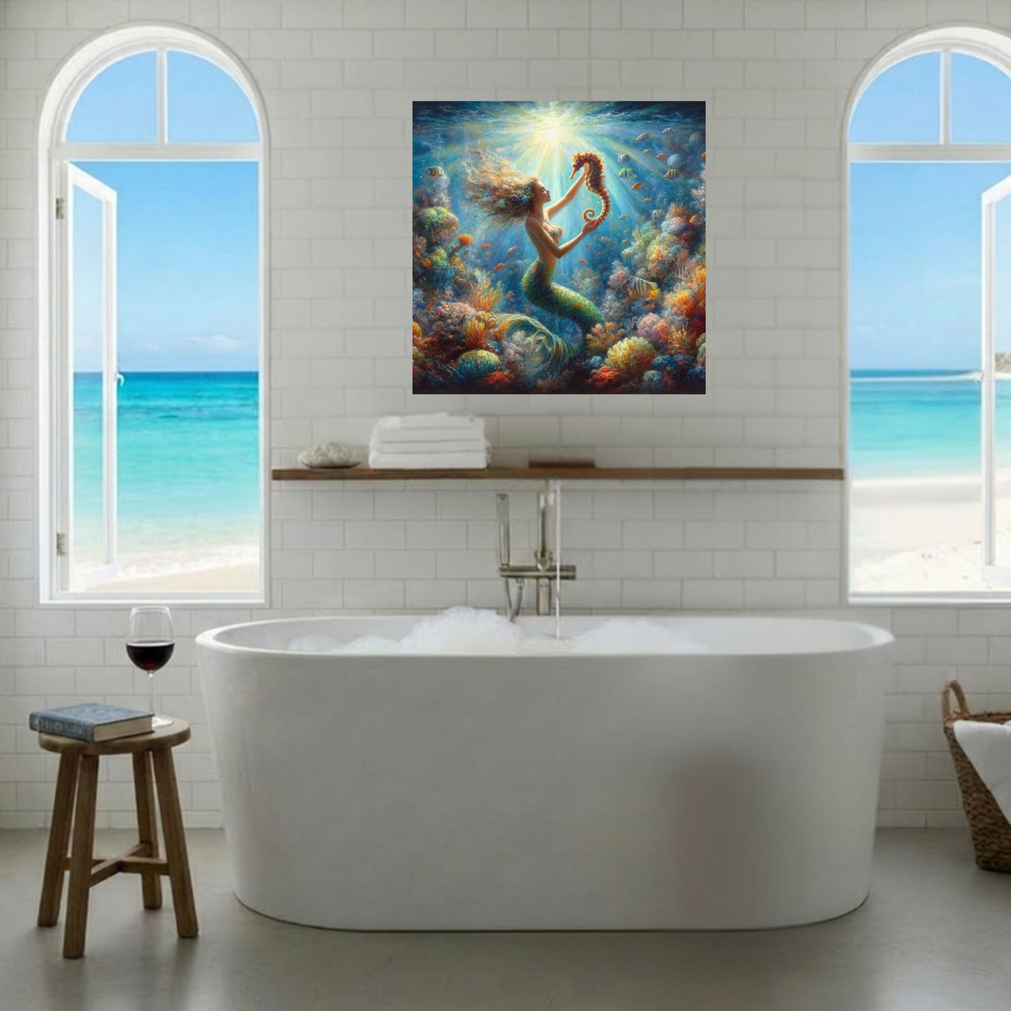 Radiant Coral Reef Mermaid Canvas Print | Sunlit Underwater Wall Art