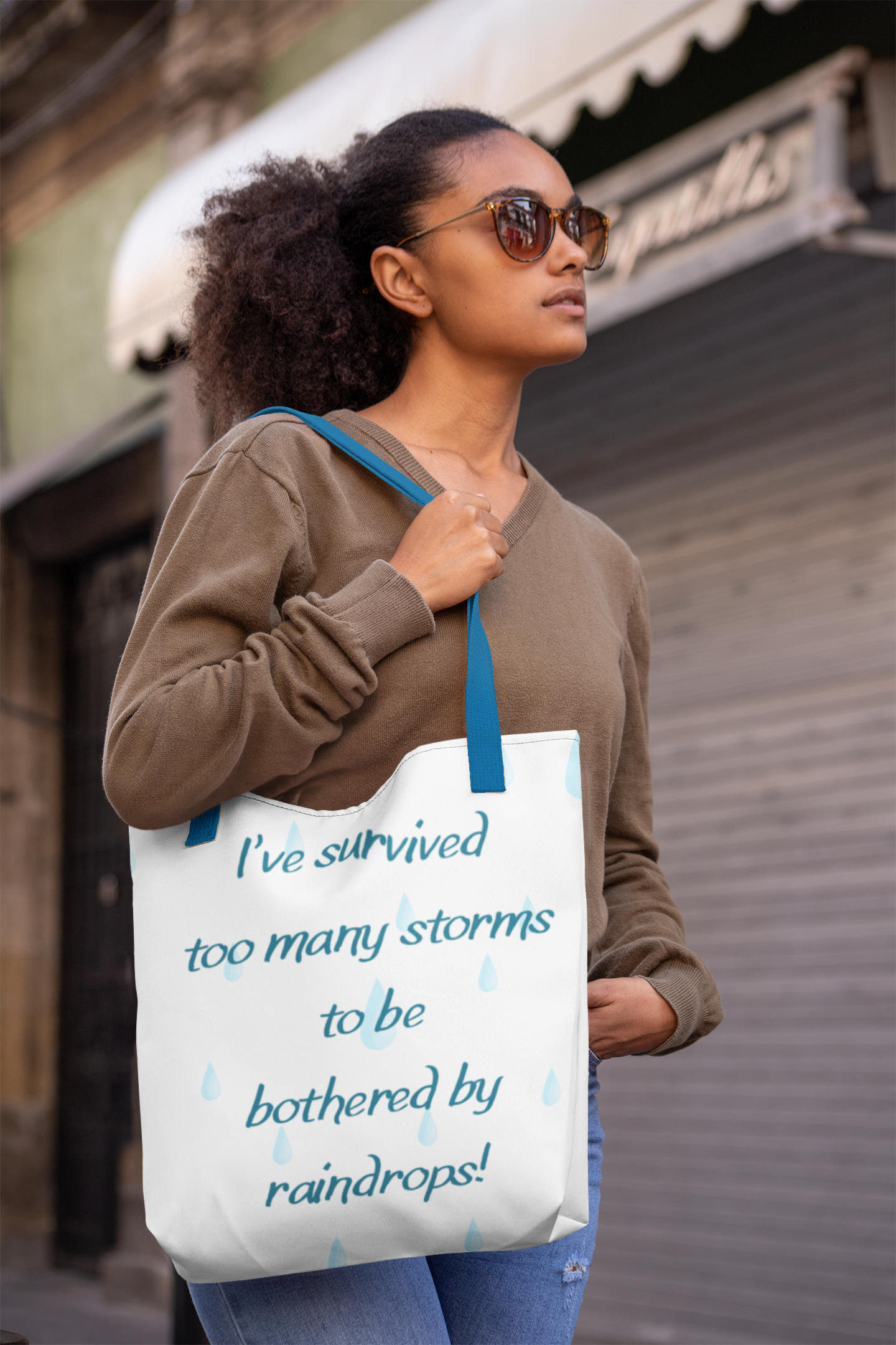 Rainy Day Resilience Tote – Inspirational Quote Bag, Eco-Friendly Gift for Her, Reusable Grocery & Beach Bag