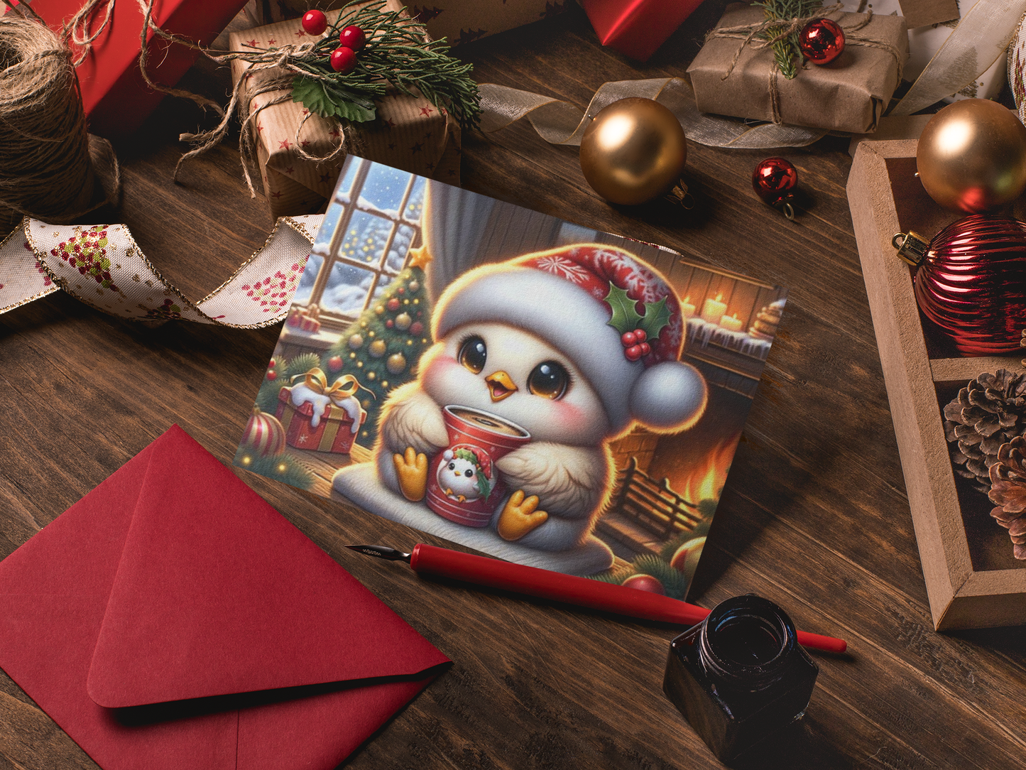 Quiet, Cozy Moments – Penguin Holiday Greeting Cards (Set of 1, 10, 30, or 50)  Ocean Petal Studio