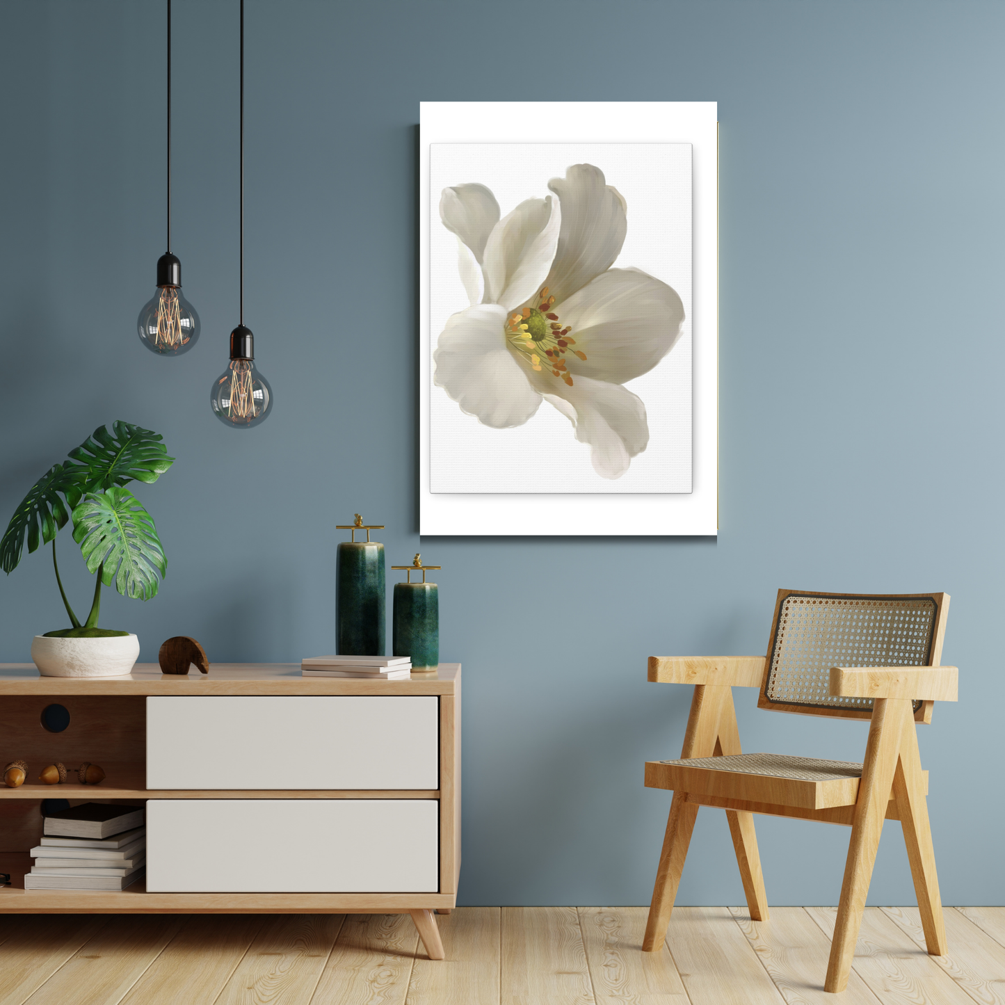 Serene White Anemone Canvas Print | Elegant Botanical Floral Wall Art