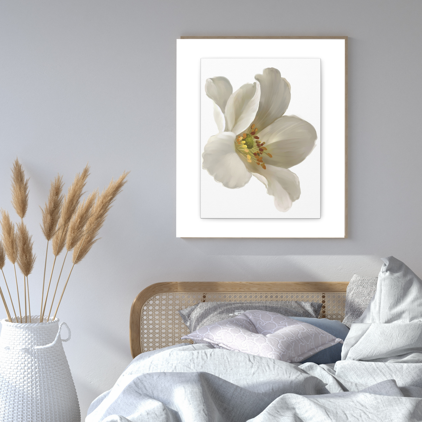 Serene White Anemone Canvas Print | Elegant Botanical Floral Wall Art