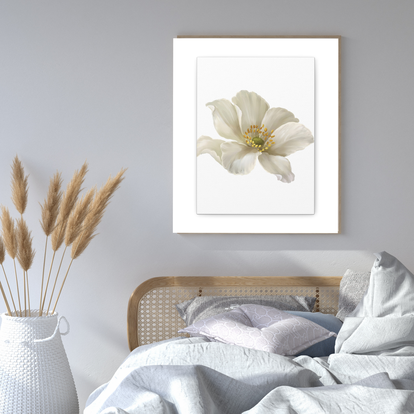 Serene White Anemone Canvas Print | Elegant Botanical Floral Wall Art