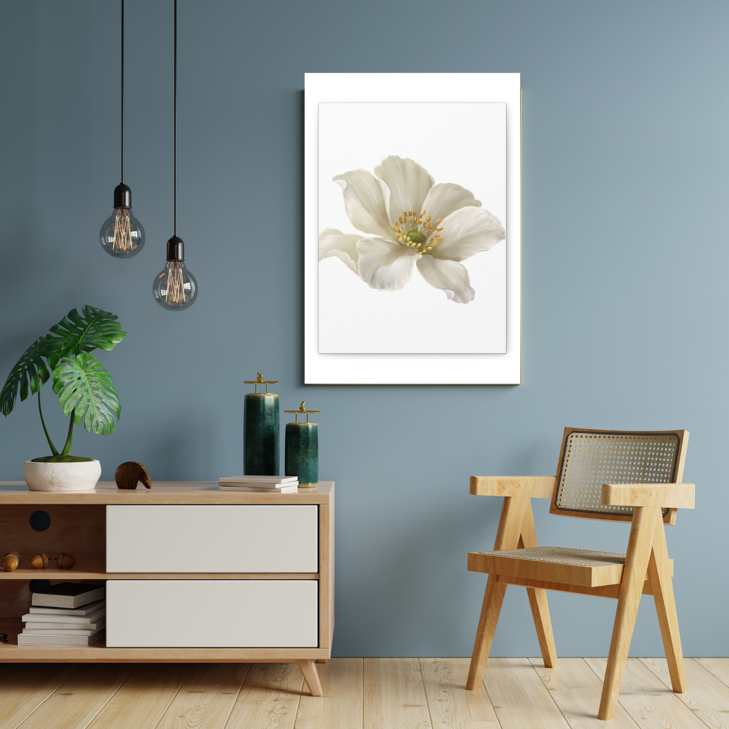 Serene White Anemone Canvas Print | Elegant Botanical Floral Wall Art