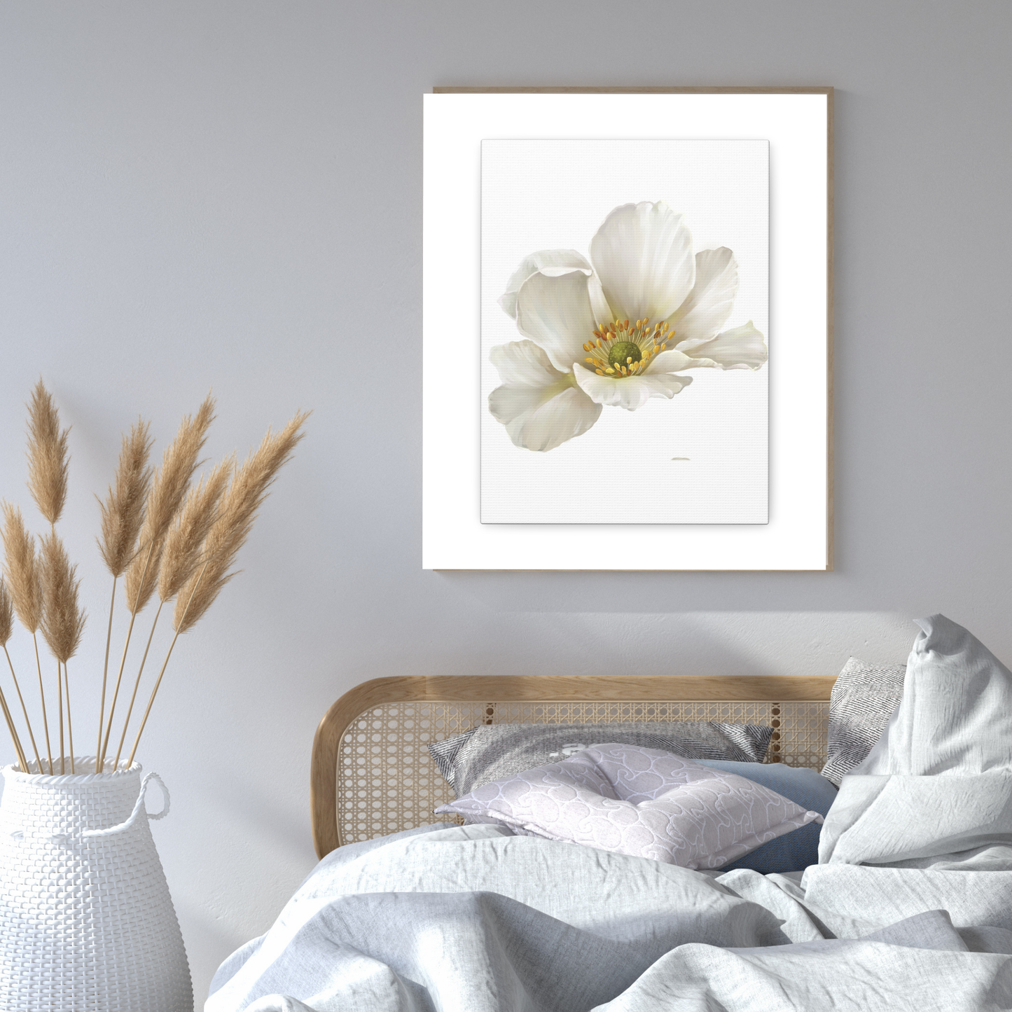 Serene White Anemone Canvas Print | Elegant Botanical Floral Wall Art