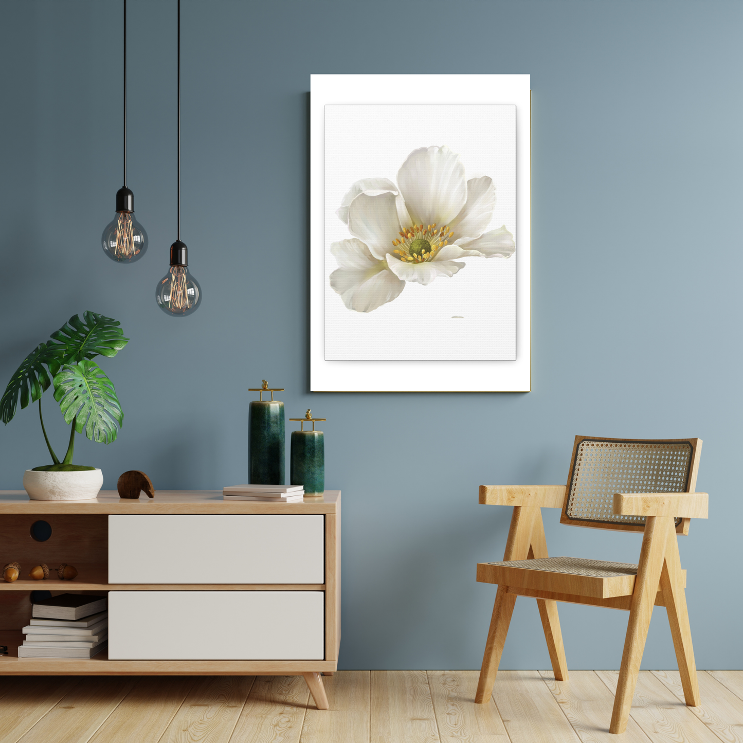 Serene White Anemone Canvas Print | Elegant Botanical Floral Wall Art