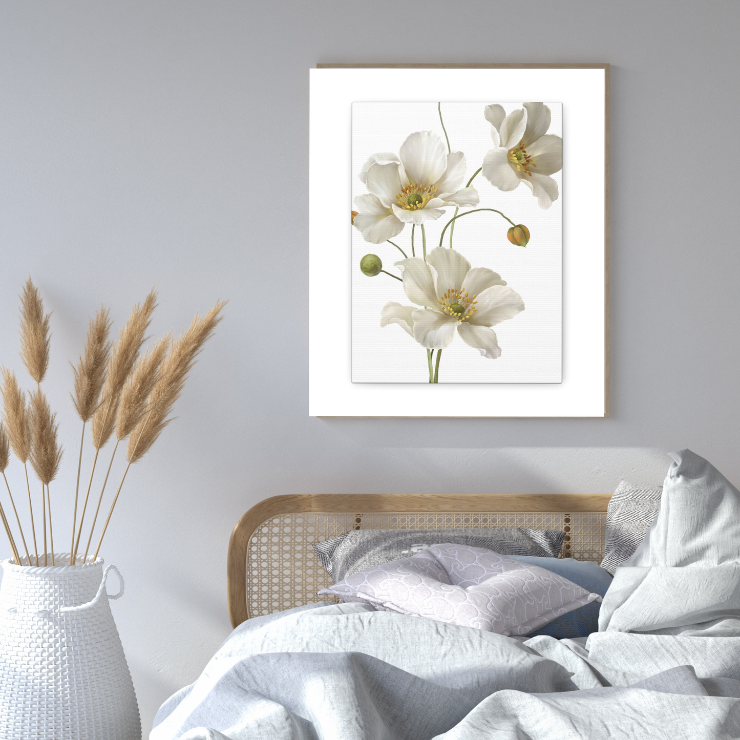 Serene White Anemone Canvas Print | Elegant Botanical Floral Wall Art