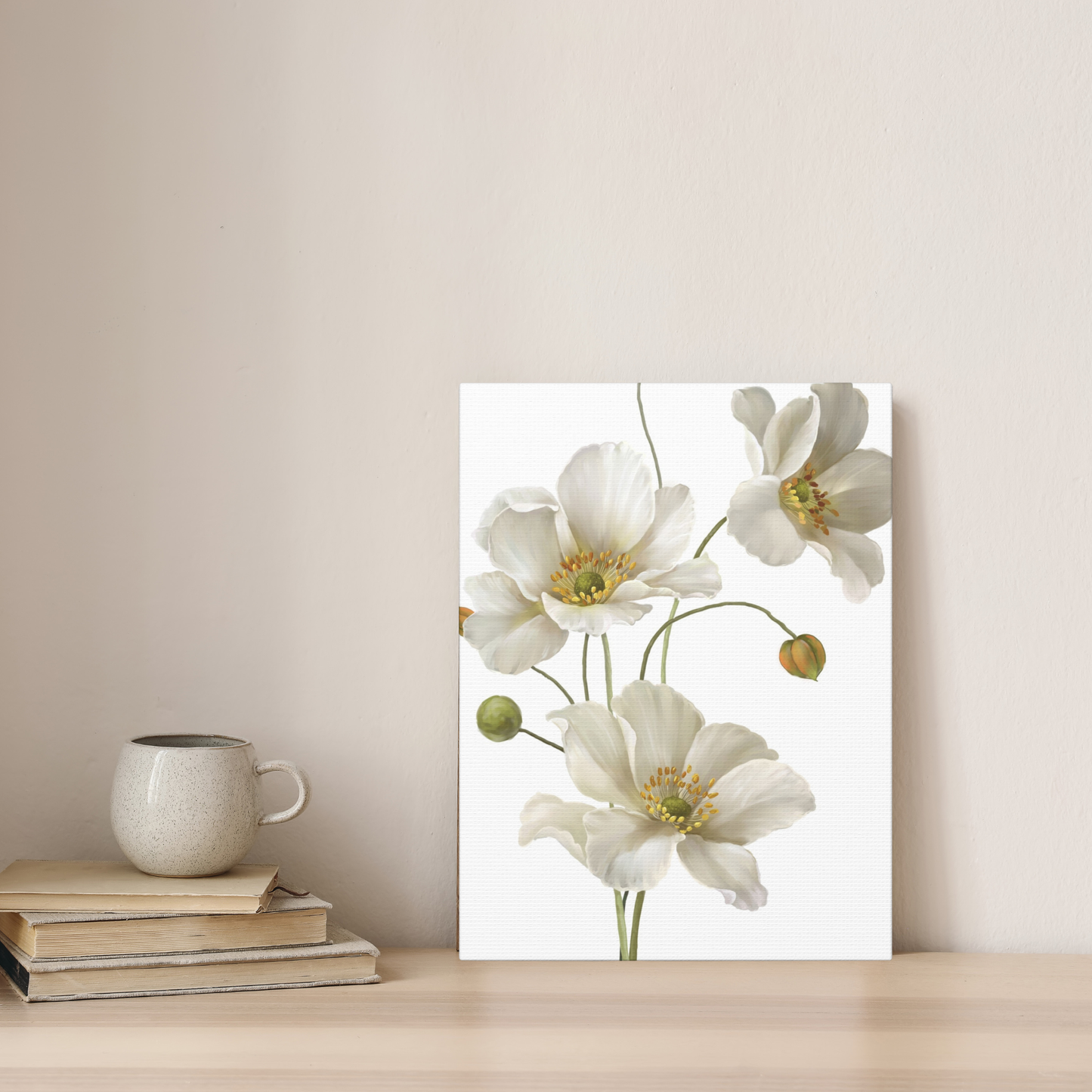Serene White Anemone Canvas Print | Elegant Botanical Floral Wall Art
