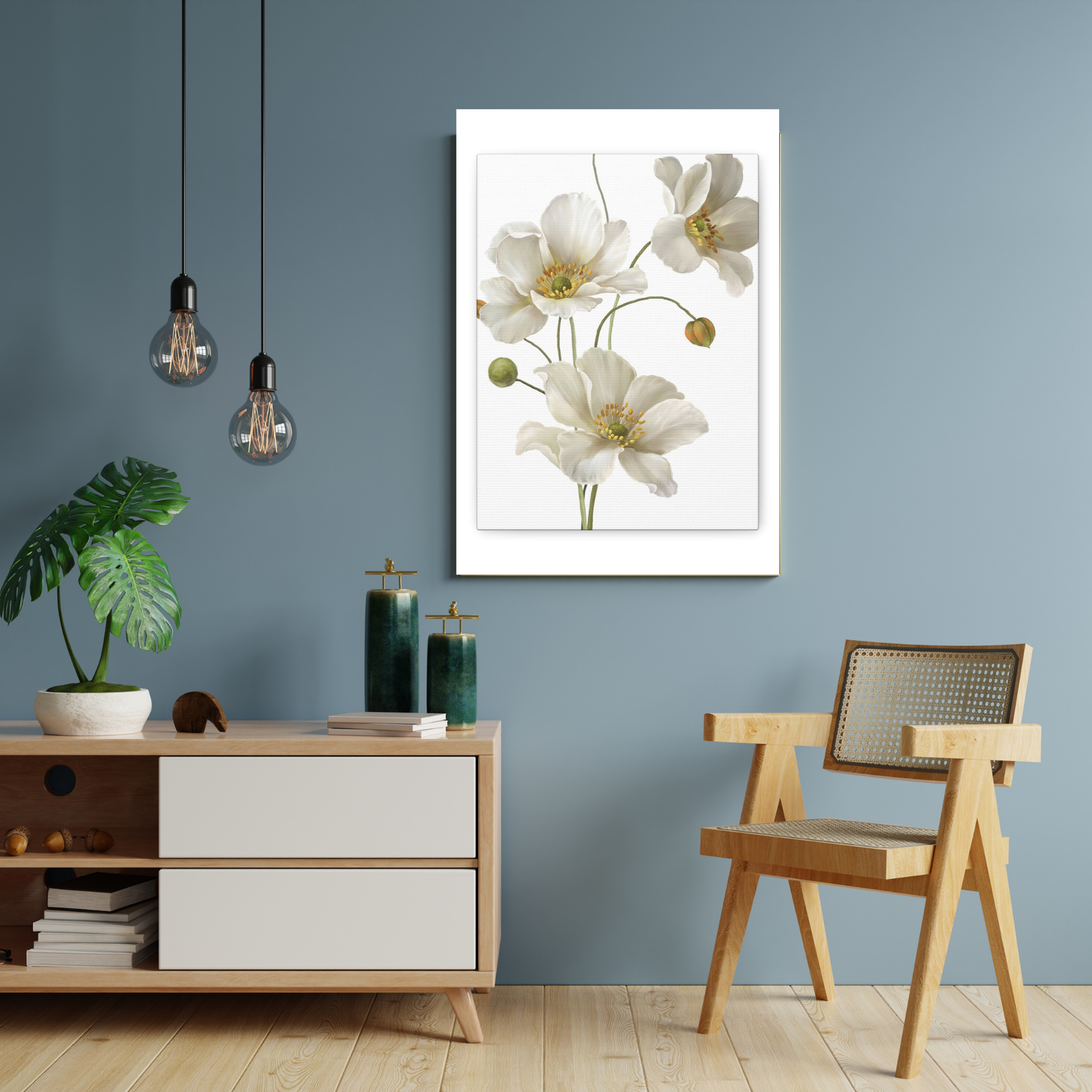 Serene White Anemone Canvas Print | Elegant Botanical Floral Wall Art