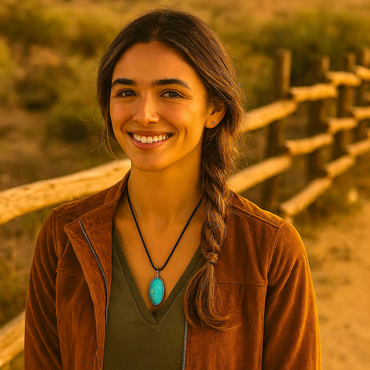 Title: Southwestern Oval Turquoise Pendant Necklace – Black Cord Statement Jewelry