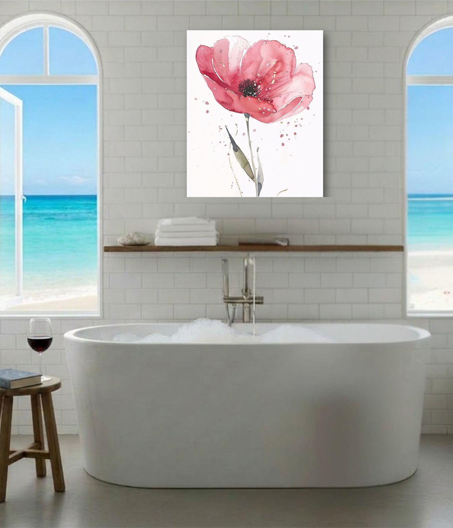 Luminous Rose Pink Poppy Canvas Print | Modern Watercolor Botanical Wall Art