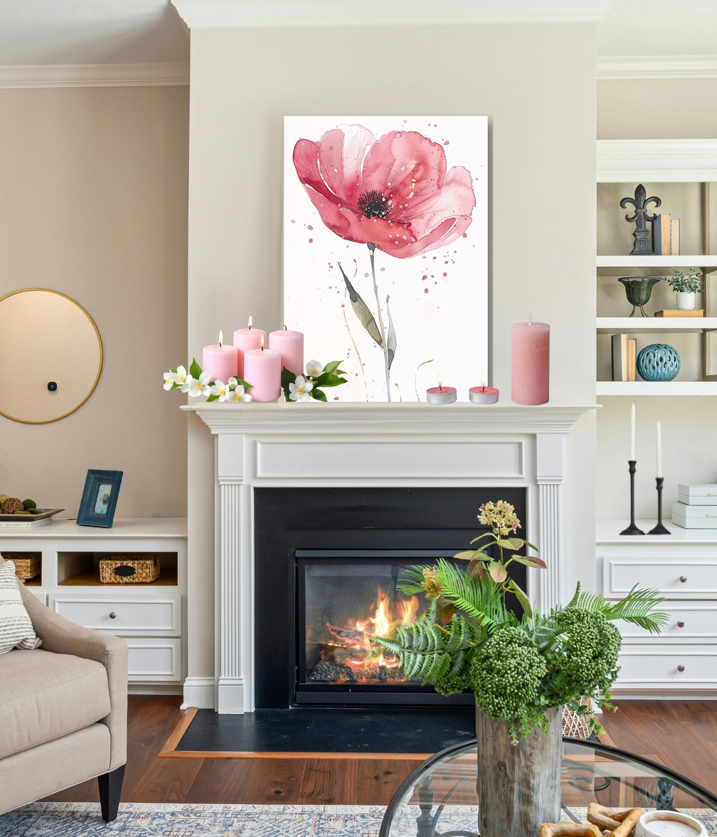 Luminous Rose Pink Poppy Canvas Print | Modern Watercolor Botanical Wall Art