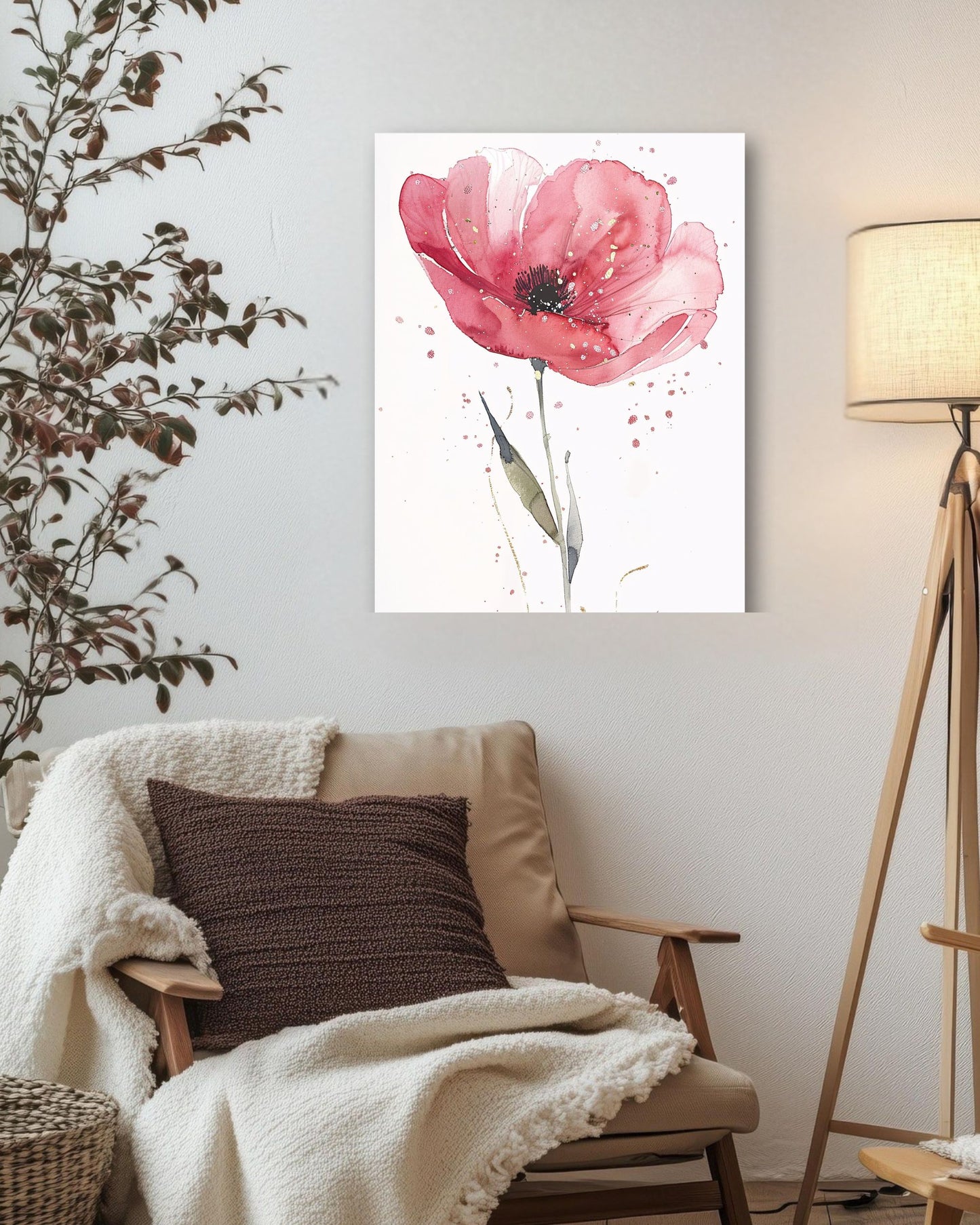 Luminous Rose Pink Poppy Canvas Print | Modern Watercolor Botanical Wall Art