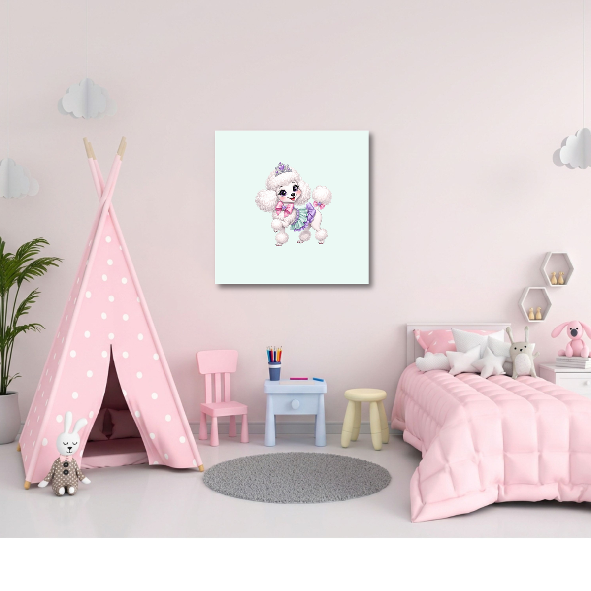 Petite Princess Poodle Canvas Art – Pink Nursery Decor