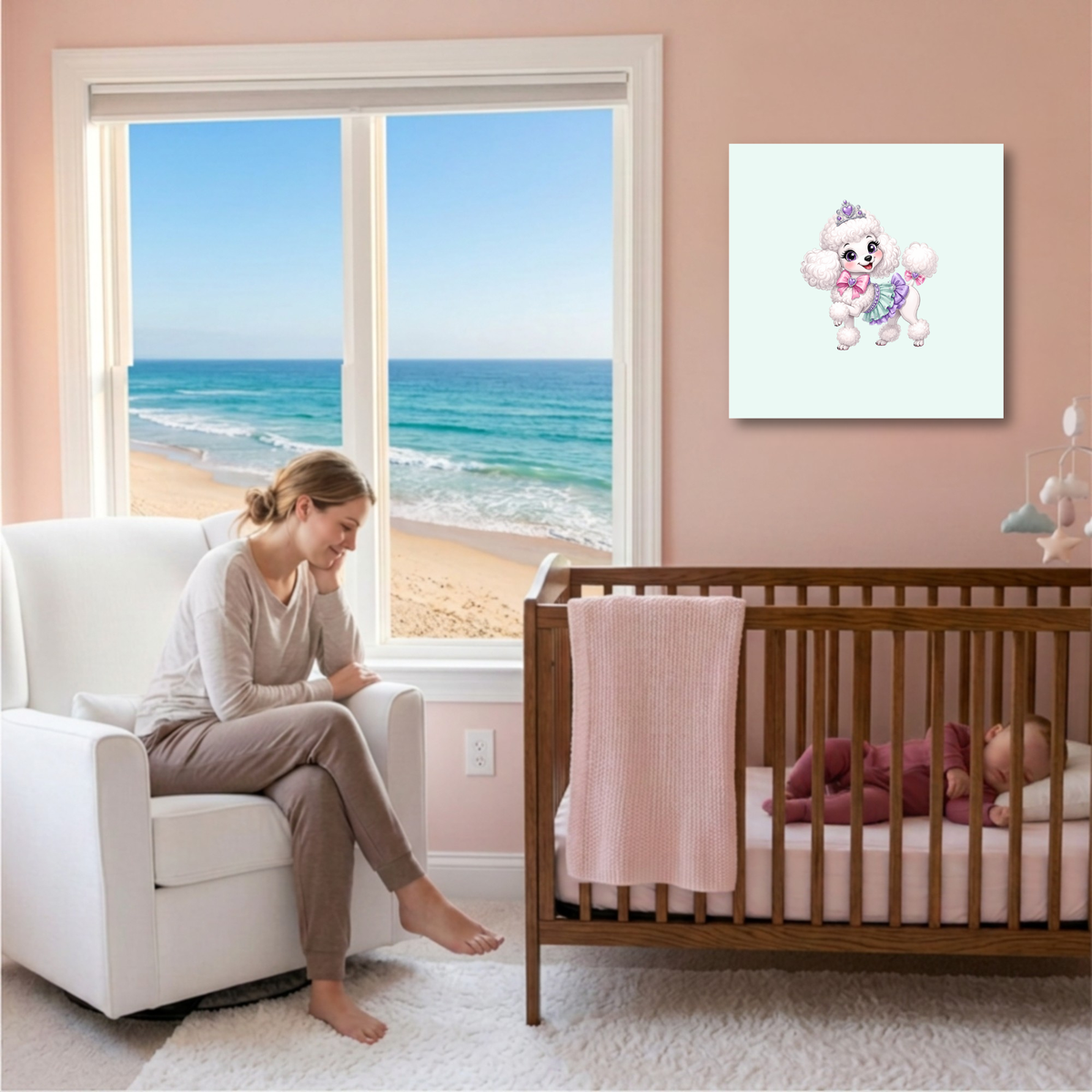 Petite Princess Poodle Canvas Art – Pink Nursery Decor
