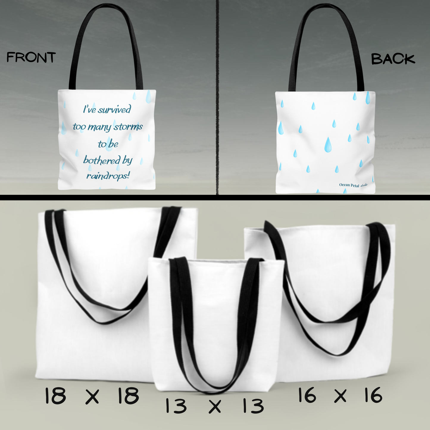 Rainy Day Resilience Tote – Inspirational Quote Bag, Eco-Friendly Gift for Her, Reusable Grocery & Beach Bag