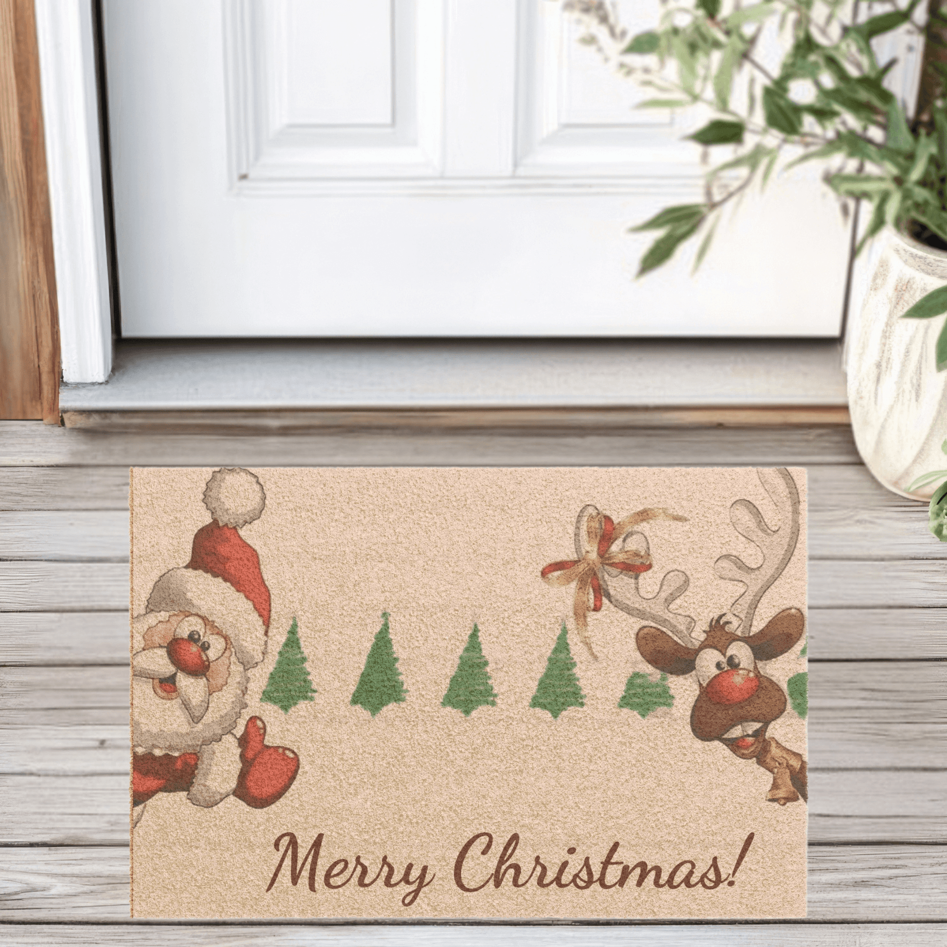  Christmas doormat with Santa and reindeer – Greet your guests with this cheerful Holiday Entry Rug.