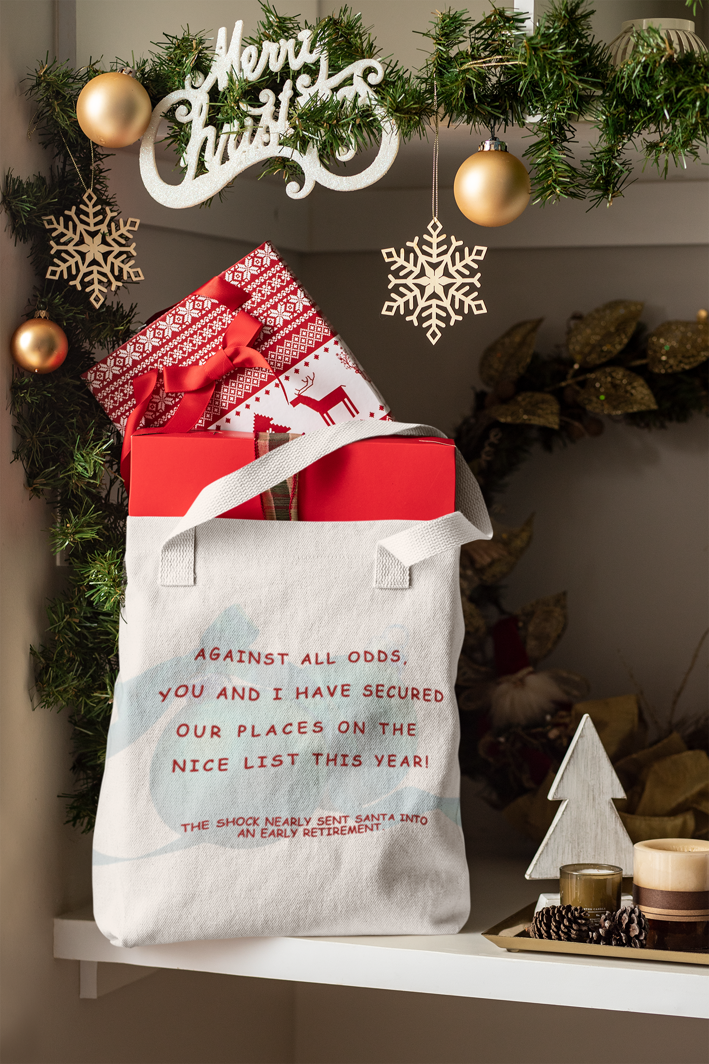 Festive Santa Tote – Holiday Carryall for Gifts, Gatherings & Cheer