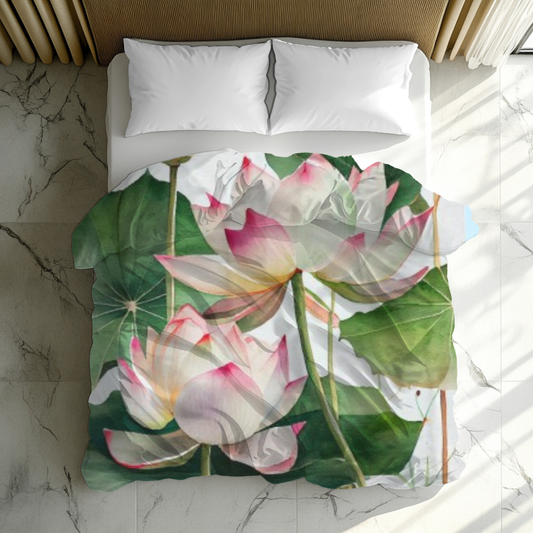 Lotus Blossom Velveteen Plush Blanket | Cozy Gift for Home, Decorative Throw, Soft Bedding, Nature Lover's Decor, Relaxation