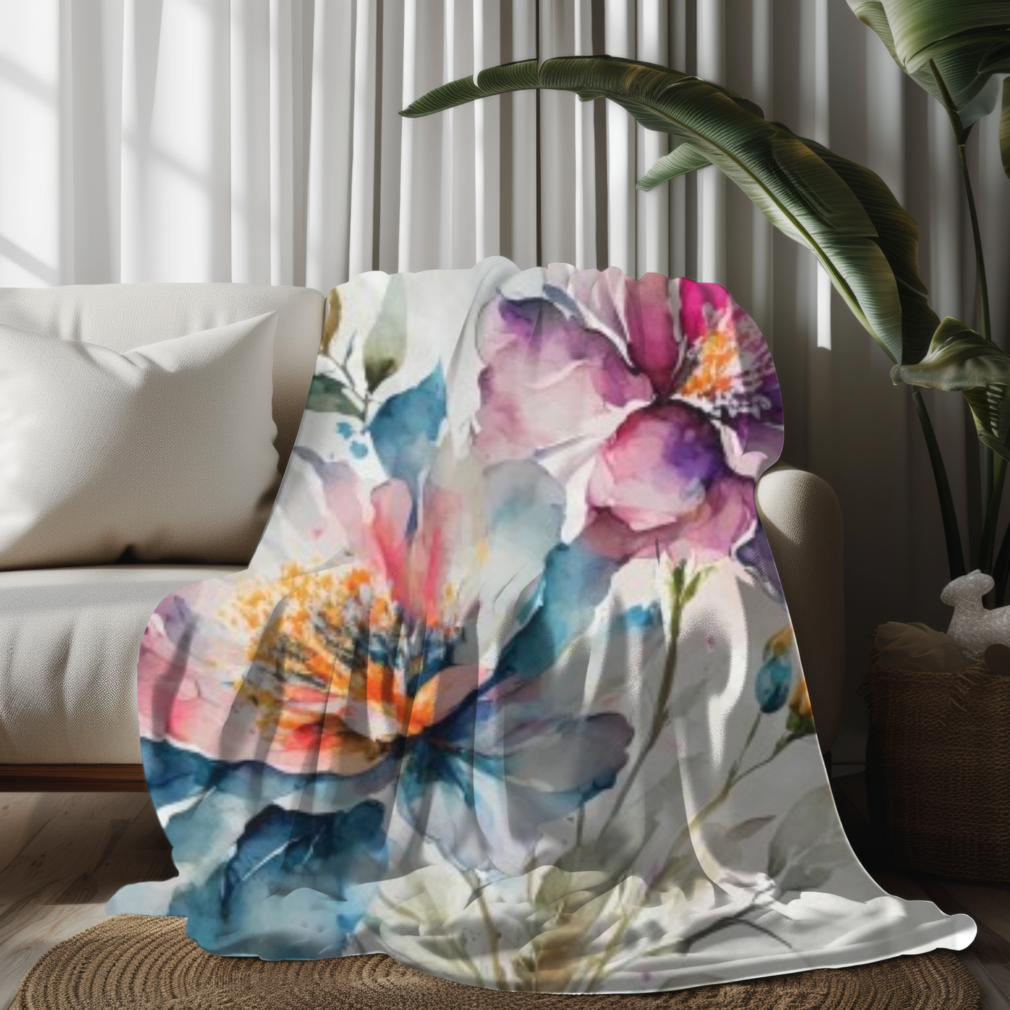 Floral Velveteen Plush Blanket, Cozy Home Decor, Gift for Her, Warm Throw, Housewarming, Bedspread, Winter Essentials