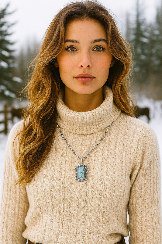 Turquoise Pendant Necklace – Sterling Silver Western Charm
