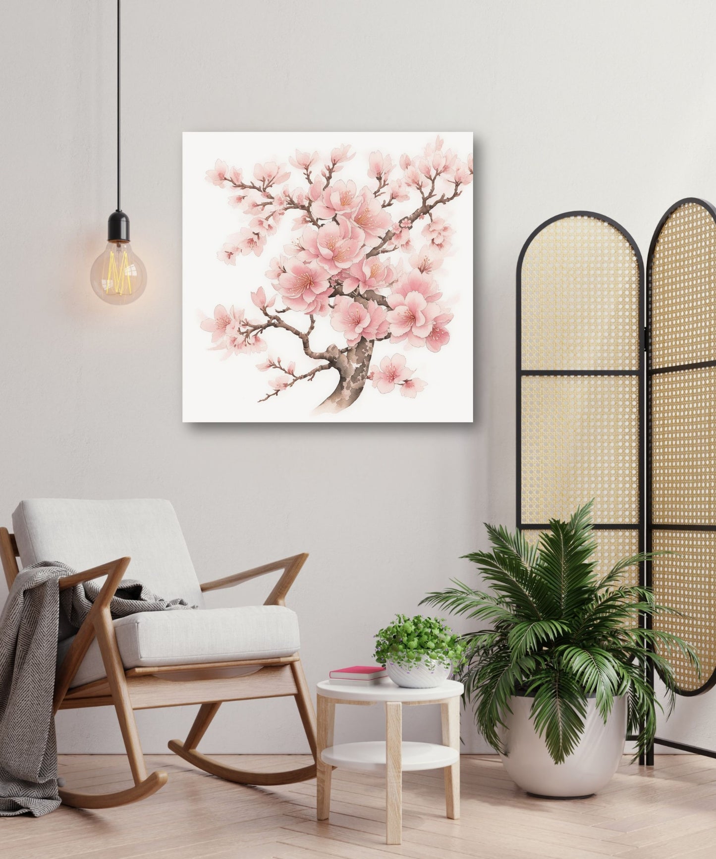 Delicate Cherry Blossom Canvas Print | Soft Pink Botanical Watercolor Wall Art