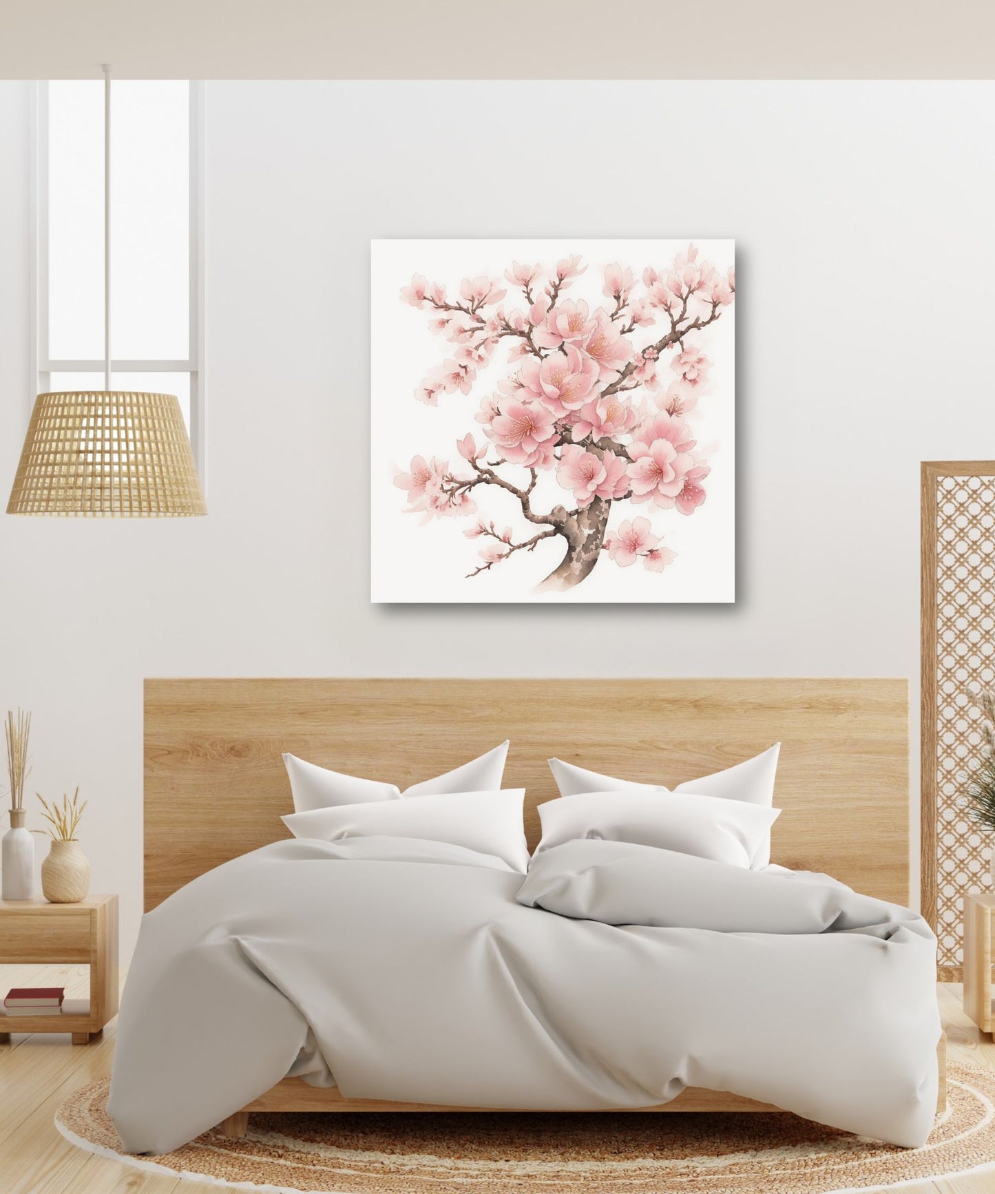Delicate Cherry Blossom Canvas Print | Soft Pink Botanical Watercolor Wall Art