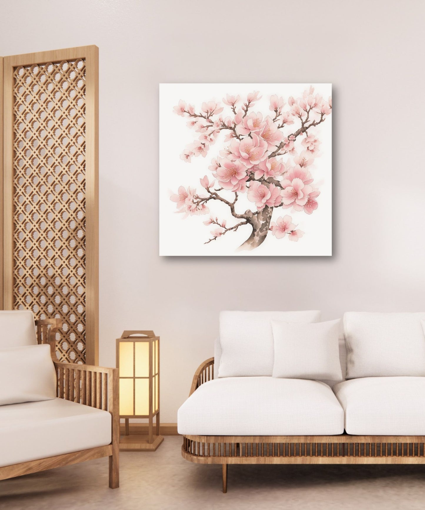 Delicate Cherry Blossom Canvas Print | Soft Pink Botanical Watercolor Wall Art