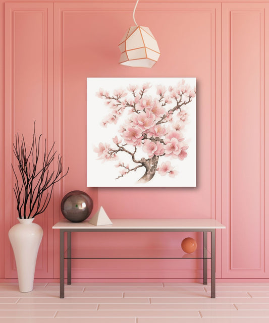 Delicate Cherry Blossom Canvas Print | Soft Pink Botanical Watercolor Wall Art