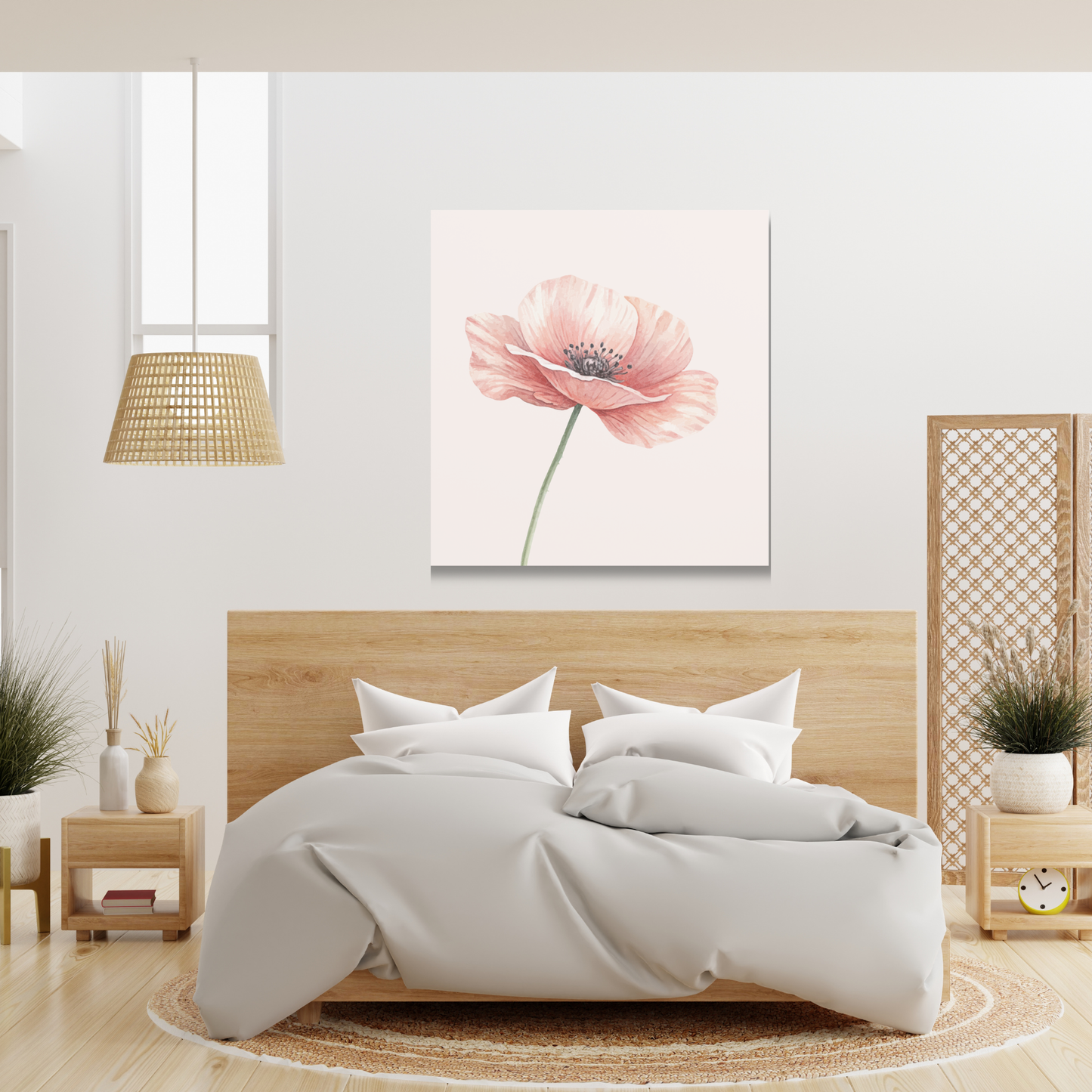 Minimalist Watercolor Poppy Canvas Print | Elegant Botanical Floral Wall Art