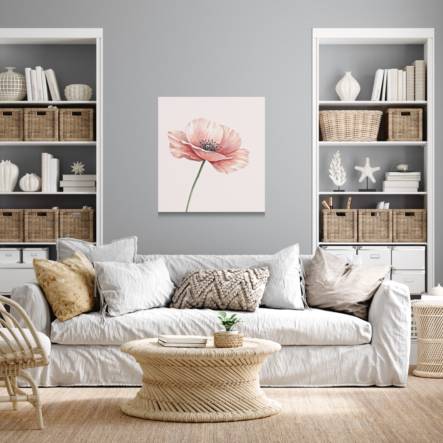 Minimalist Watercolor Poppy Canvas Print | Elegant Botanical Floral Wall Art